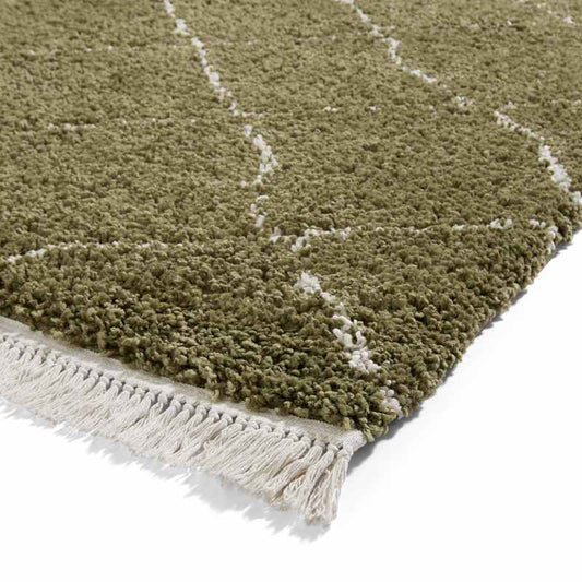 Boho 5413 Berber Shaggy Modern Runner Rugs in Green