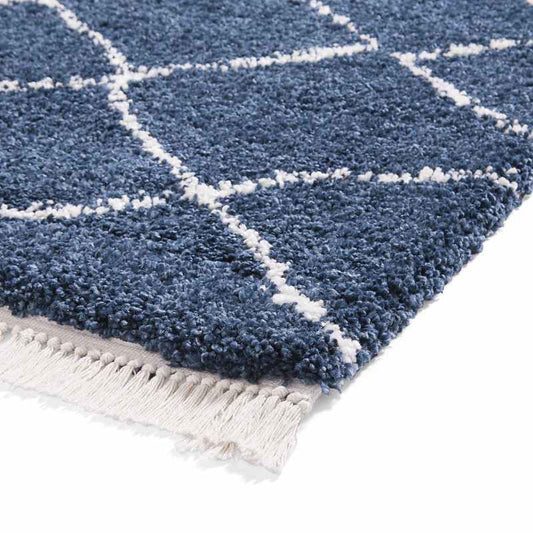 Boho 5413 Berber Shaggy Modern Runner Rugs in Navy Blue
