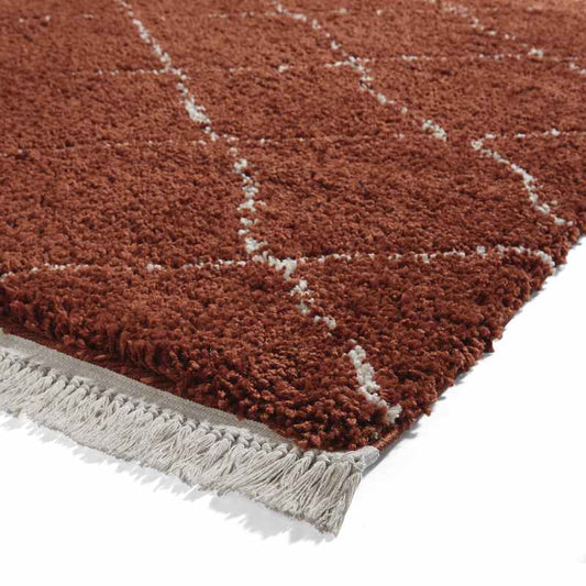 Boho 5413 Berber Shaggy Modern Runner Rugs in Rust Brown