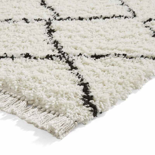 Boho 5413 Berber Shaggy Modern Runner Rugs in White Black