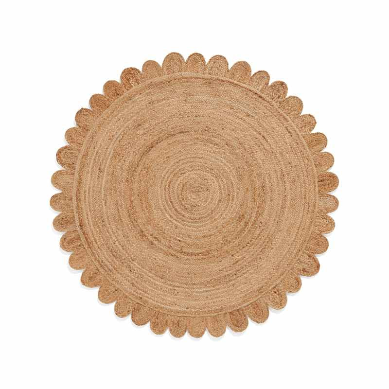 Savannah Jute Scallop Plain Flat Weave Round Rugs in Natural