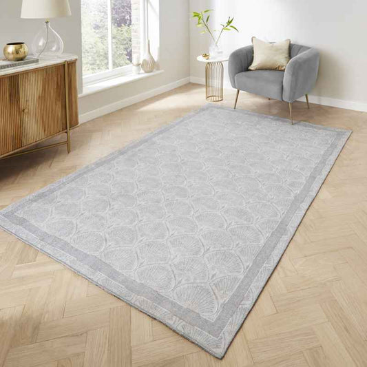 Deco Peacock Modern Washable Rugs by Catherine Lansfield in Silver Grey
