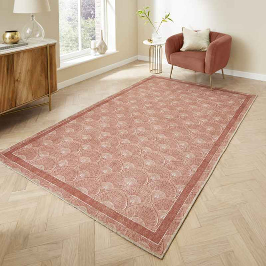 Deco Peacock Modern Washable Rugs by Catherine Lansfield in Terracotta Orange