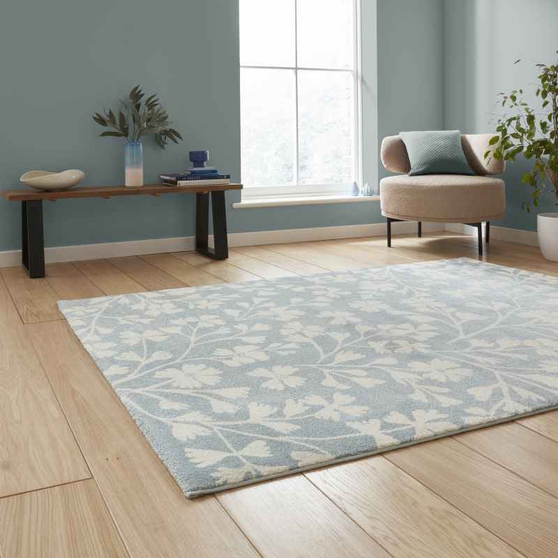 Grace Floral Modern Carved Rugs by Catherine Lansfield in Blue
