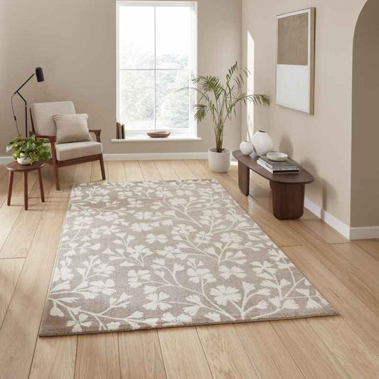 Grace Floral Modern Carved Rugs by Catherine Lansfield in Natural