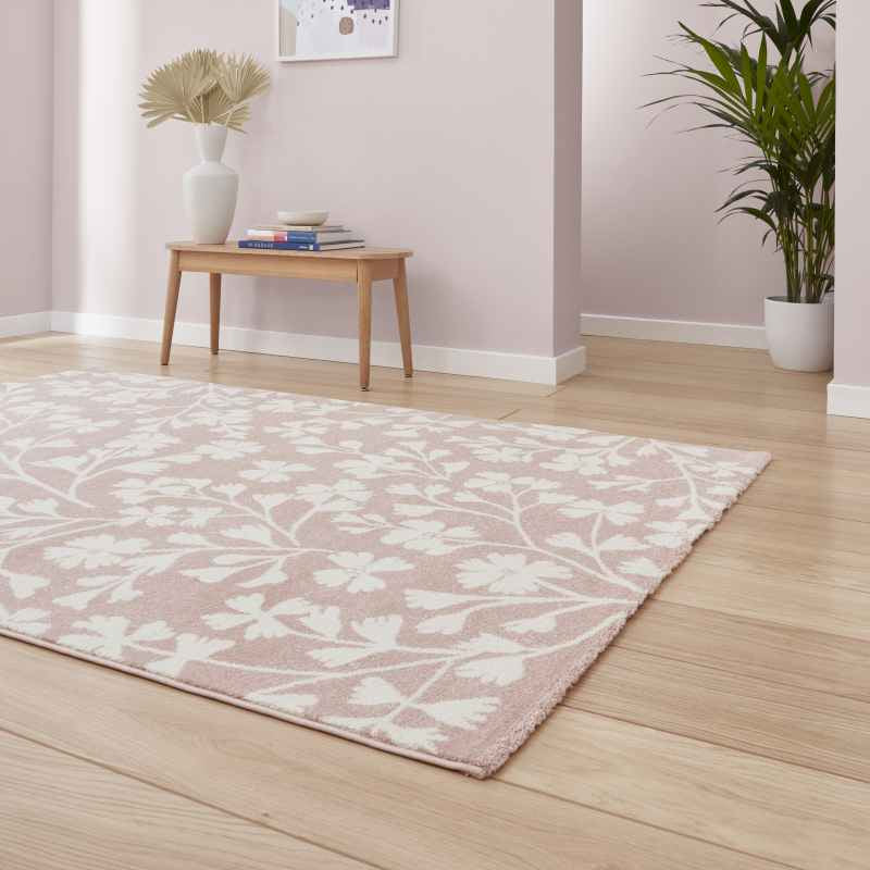 Grace Floral Modern Carved Rugs by Catherine Lansfield in Rose Pink