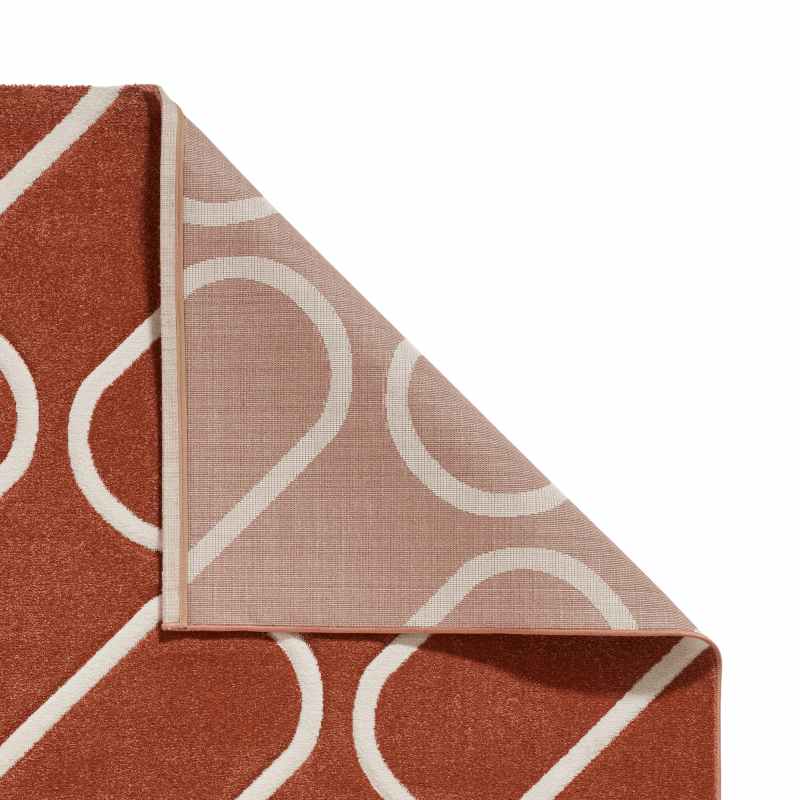 Linear Curve Modern Geometric Rugs by Catherine Lansfield in Terracotta Orange