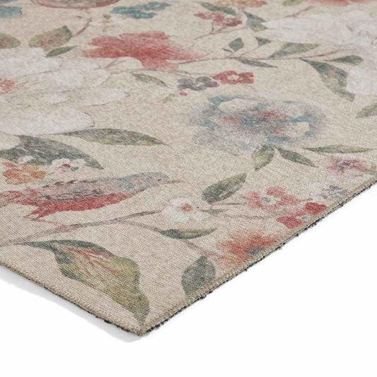 Pipa Floral Washable Runner Rugs by Catherine Lansfield in Natural