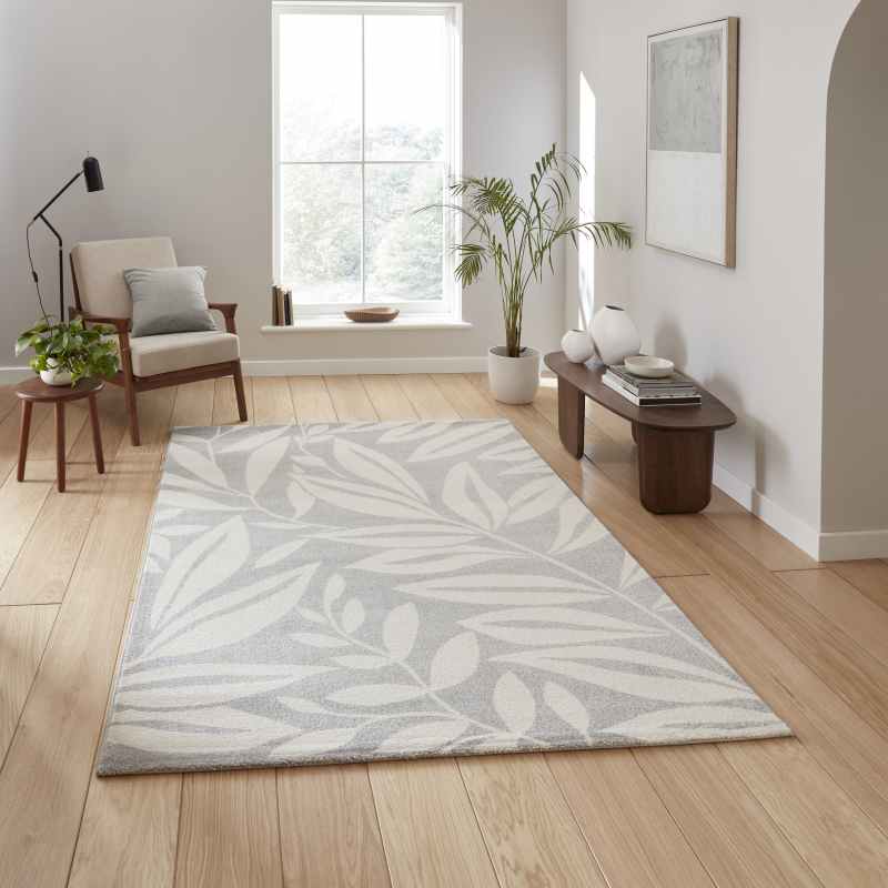 Sorral Leaves Modern Rugs by Catherine Lansfield in Grey