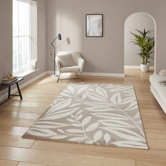 Sorral Leaves Modern Rugs by Catherine Lansfield in Natural