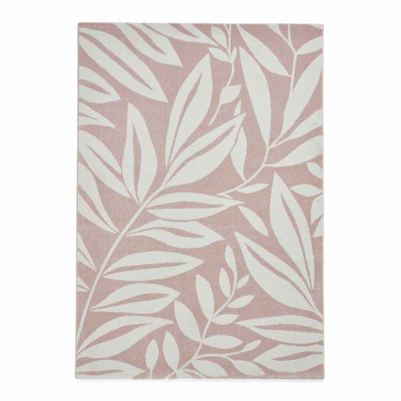 Sorral Leaves Modern Rugs by Catherine Lansfield in Rose Pink