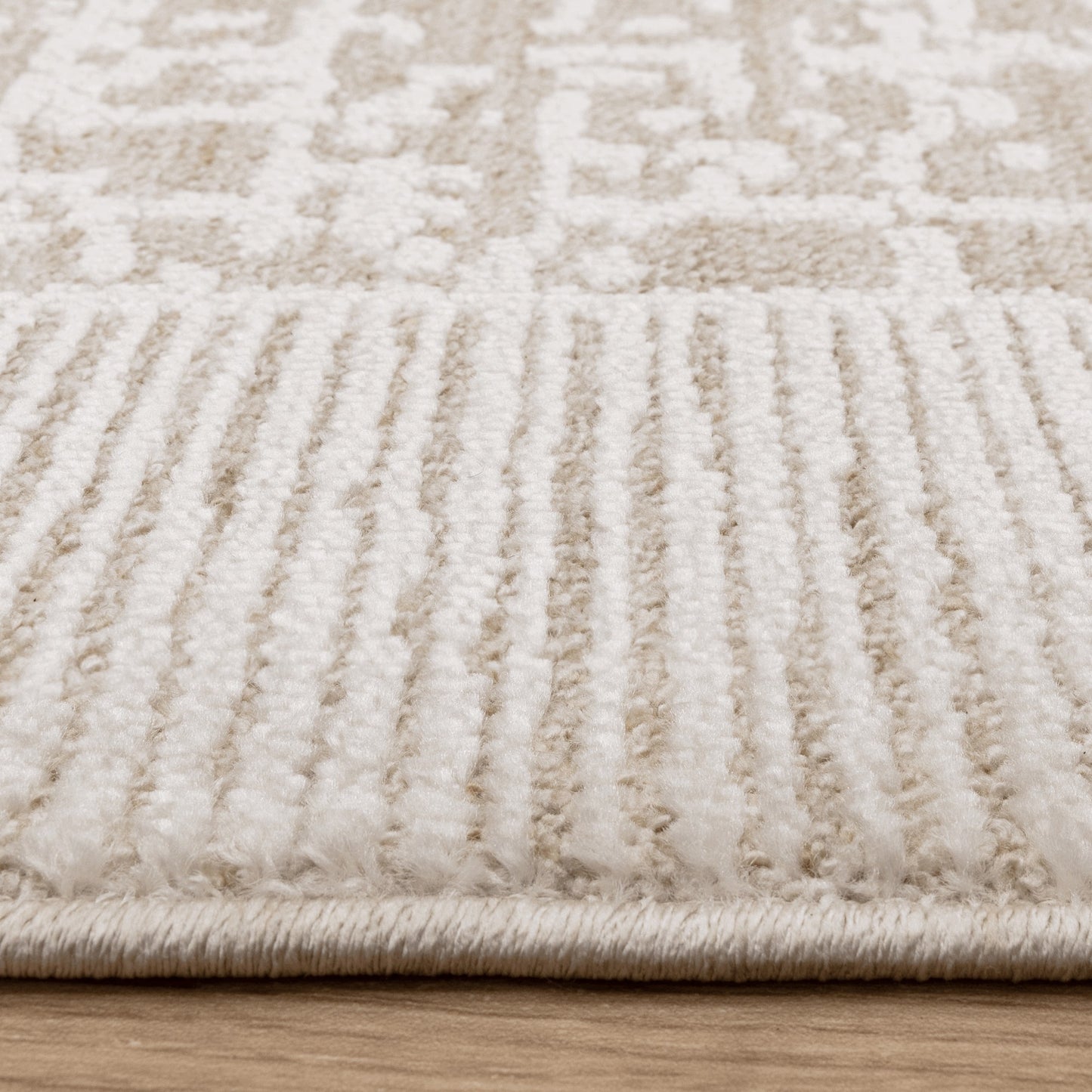 Anders Border AN10 Boho Stripe Shimmer Rugs in Beige Natural