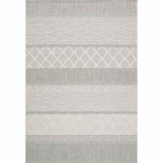 High Line 99052 3037 Stripe Geometric Wool Flatweave Rug in Grey