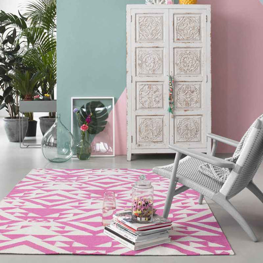 Pink Mellow Geometric Wool Rugs 004 11 by Accessorize