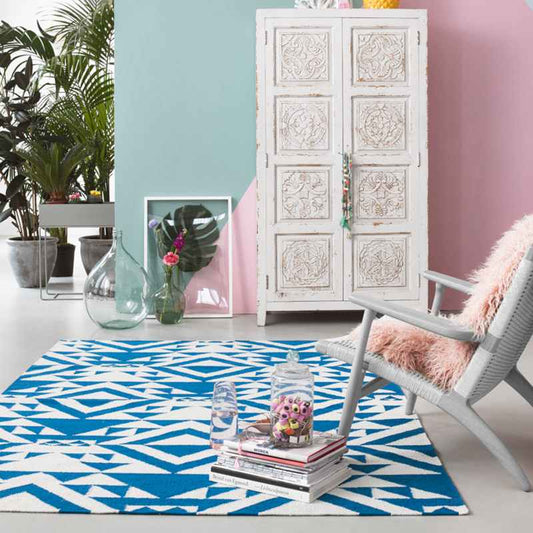 Blue Mellow Geometric Wool Rugs 004 12 by Accessorize