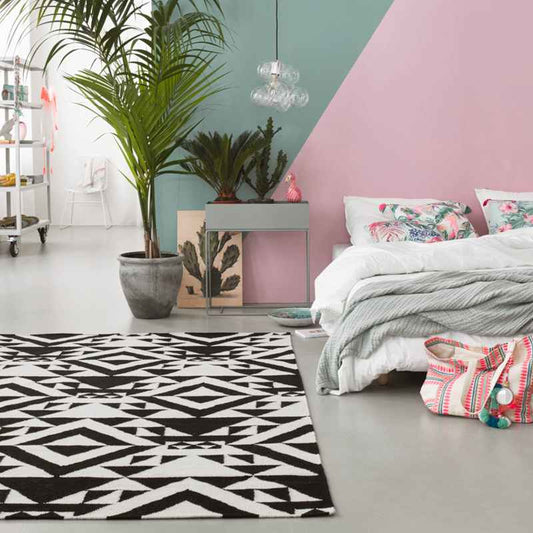 Black Mellow Geometric Wool Rugs 004 13 by Accessorize