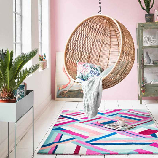 Linear Geometric Wool Rugs 017 10 by Accessorize in Multi
