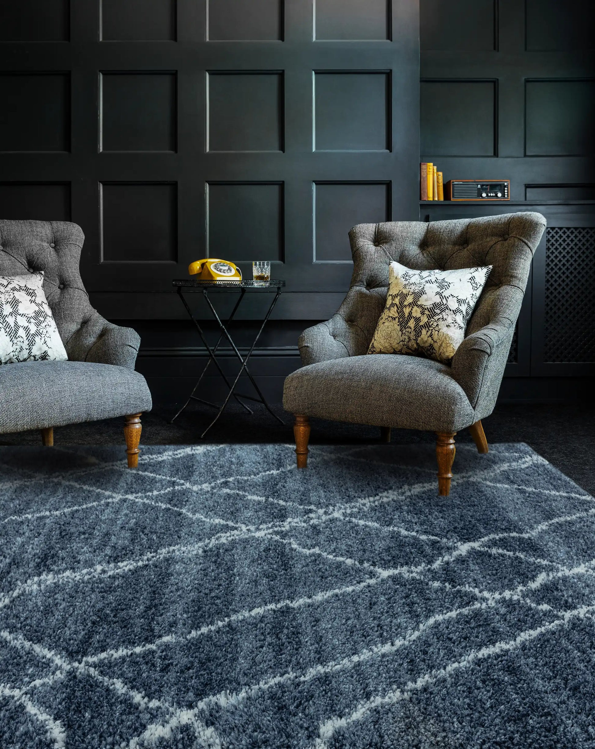 Asiatic alto al01 blue and cream Blue, Cream Living Room Shaggy Rug.