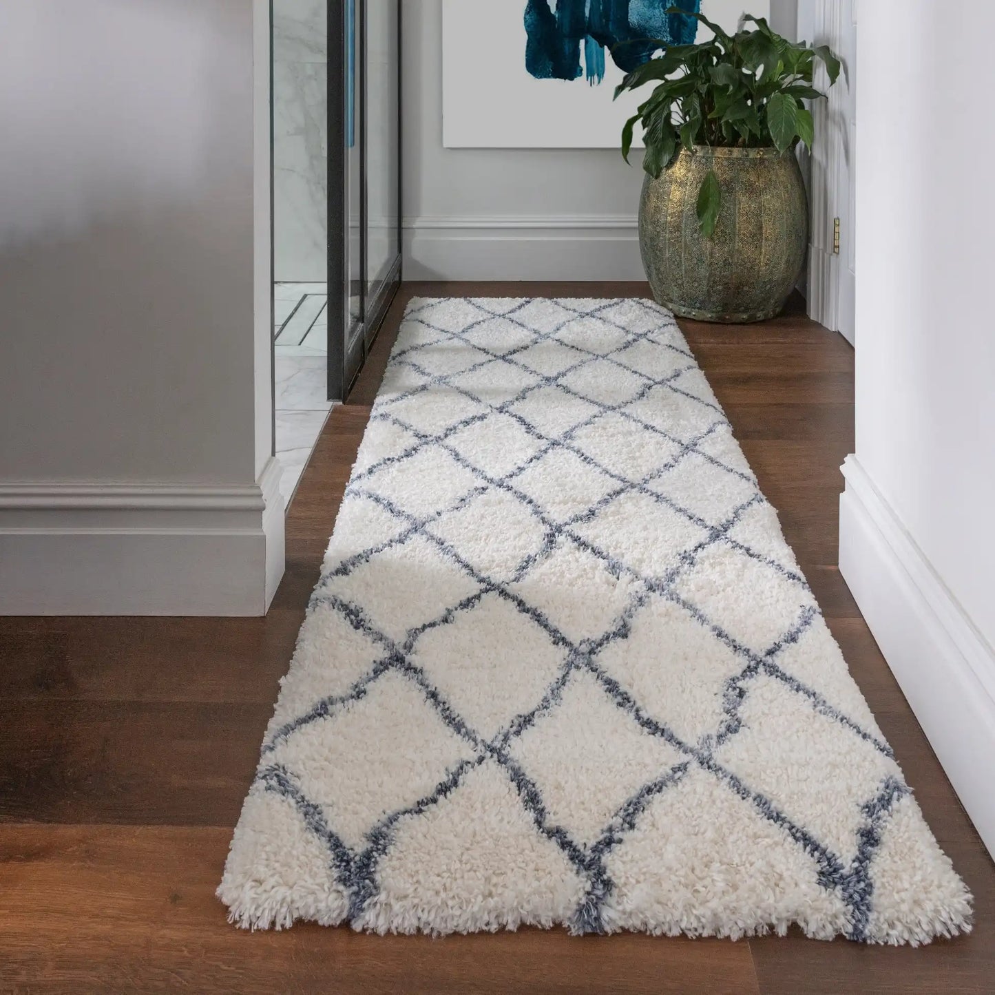 Asiatic alto al03 cream and blue Blue, Cream Living Room Shaggy Rug.