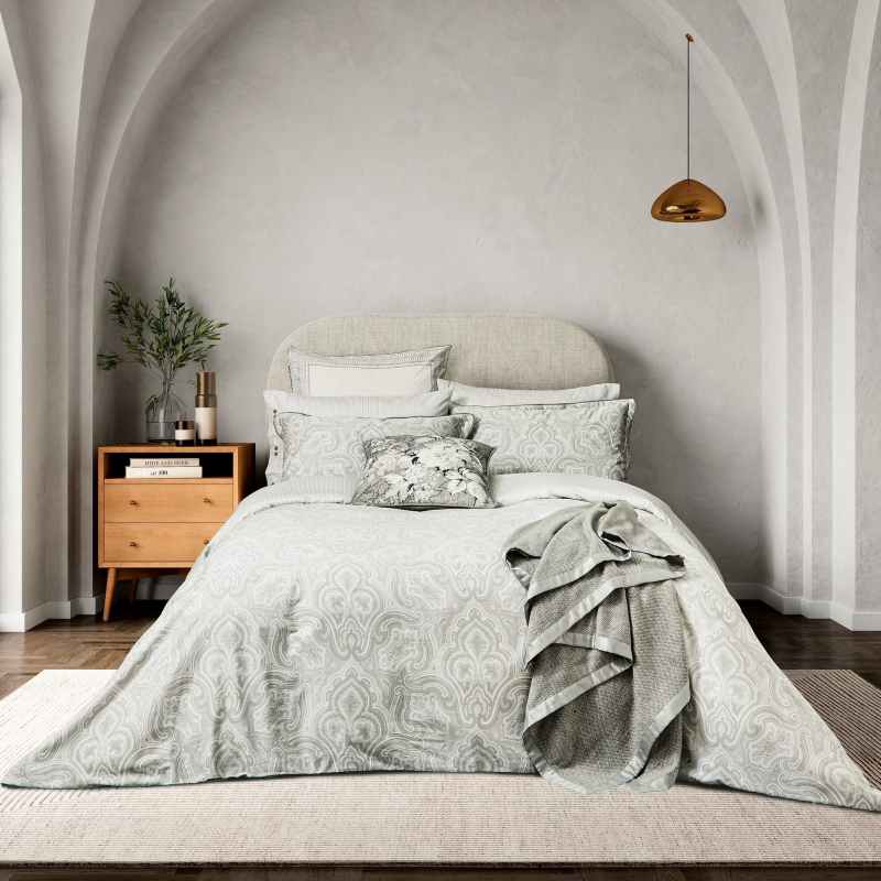 Amalia Bedding by Bedeck of Belfast in White Silver Grey