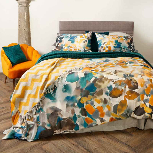 Amber Floral Bedding Duvet Cover and Pillowcase in teal