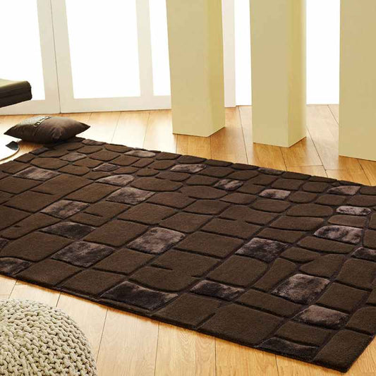 Unique Animal Leather Wool Rugs in Chocolate Brown