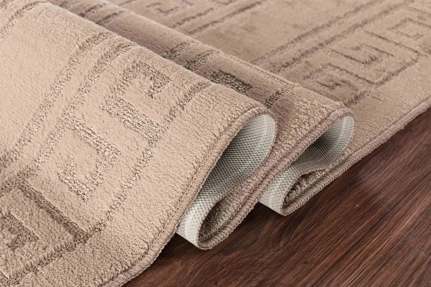 Washable 9mm Gel-Back Ivy Greek Key Beige Rug