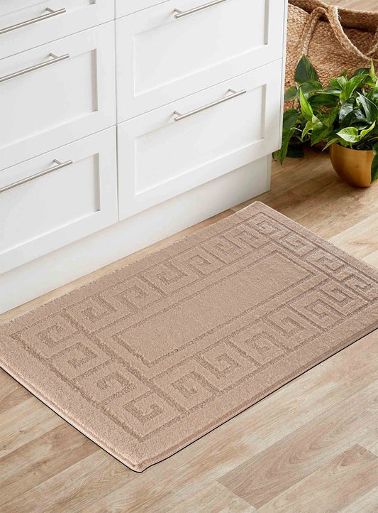 Washable 9mm Gel-Back Ivy Greek Key Beige Rug