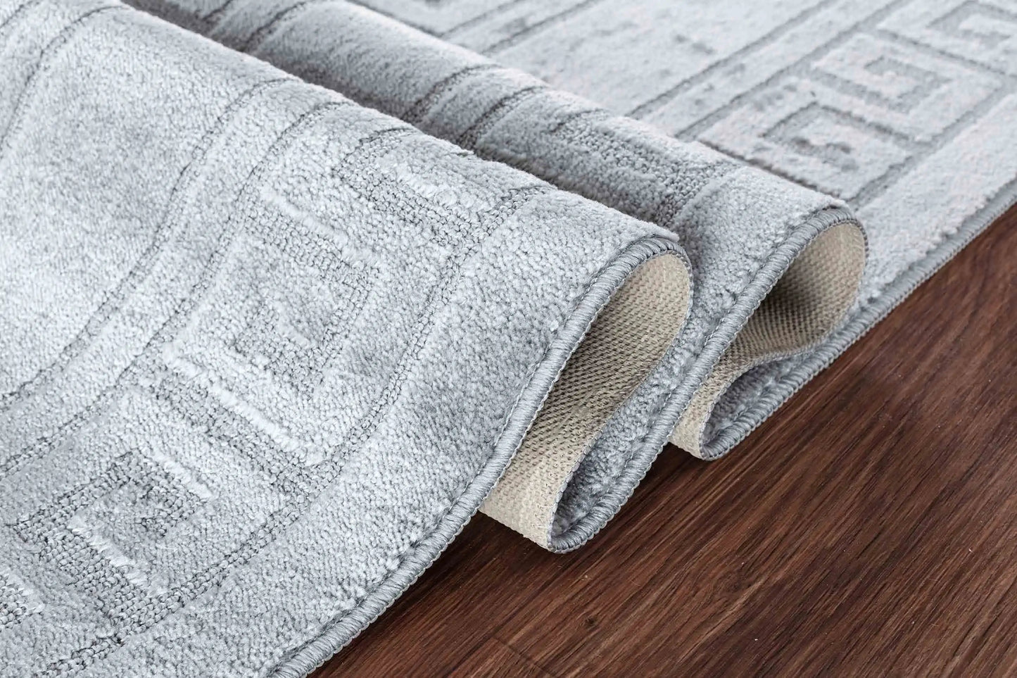 Washable 9mm Gel-Back Ivy Greek Key Dark Grey Rug