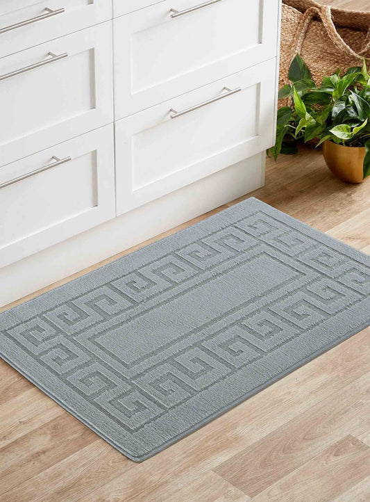 Washable 9mm Gel-Back Ivy Greek Key Dark Grey Rug