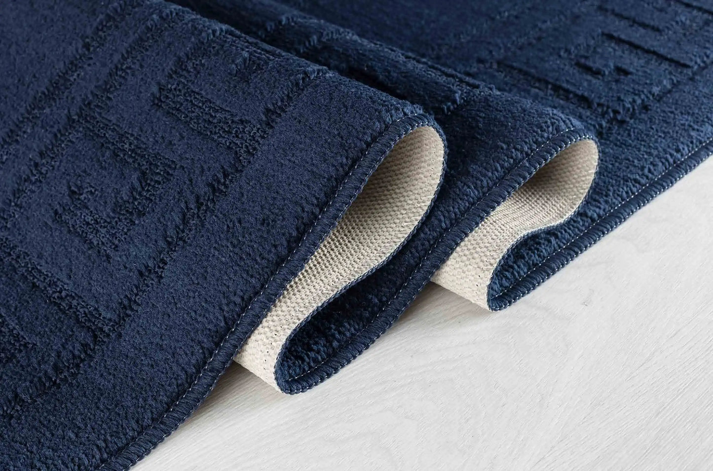 Washable 9mm Gel-Back Ivy Greek Key Navy Rug