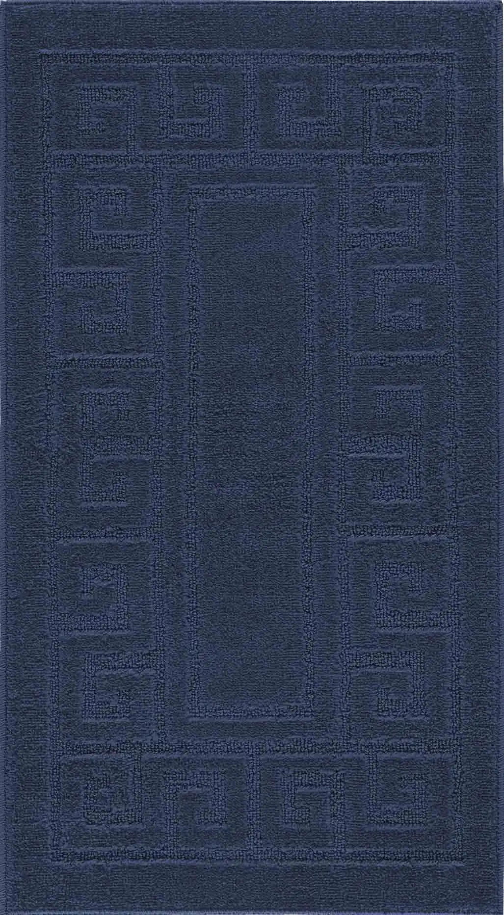 Washable 9mm Gel-Back Ivy Greek Key Navy Rug
