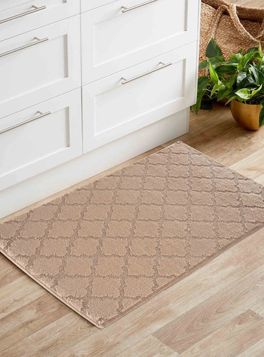 Washable 9mm Gel-Back Ivy Trellis Beige Rug