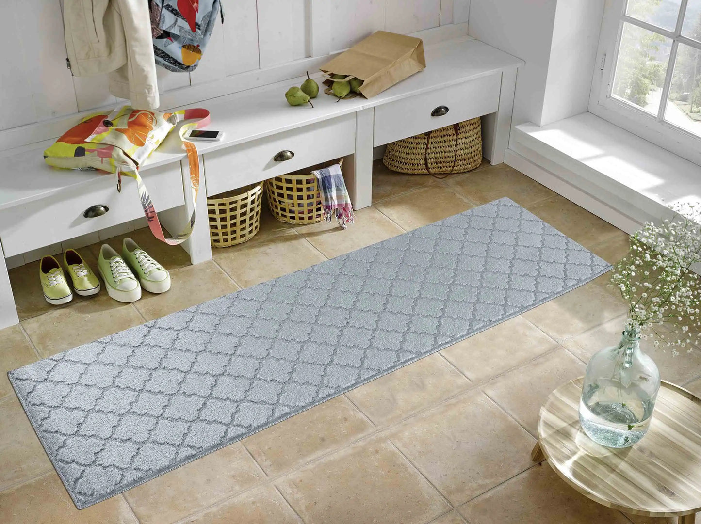 Washable 9mm Gel-Back Ivy Trellis Dark Grey Rug