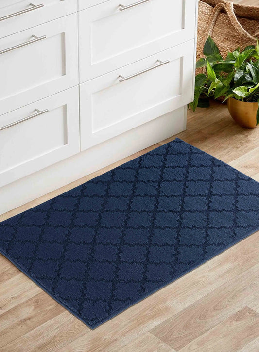 Washable 9mm Gel-Back Ivy Trellis Navy Rug