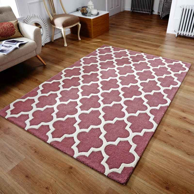 Arabesque Modern Wool Rugs in Rose Pink