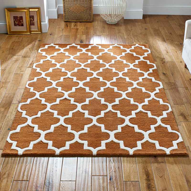 Arabesque Modern Wool Rugs in Rust