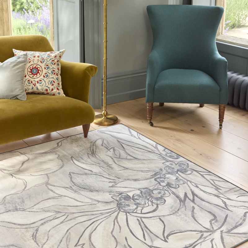 Art Floral Eco Washable Modern Rugs by Hug Rug in Grey Cream