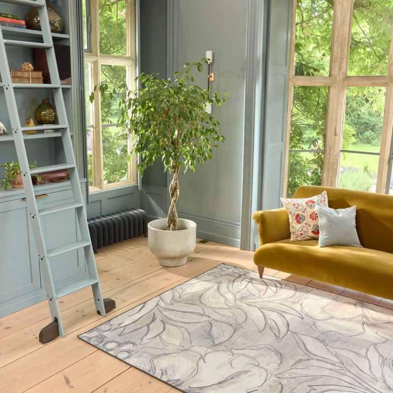 Art Floral Eco Washable Modern Rugs by Hug Rug in Grey Cream