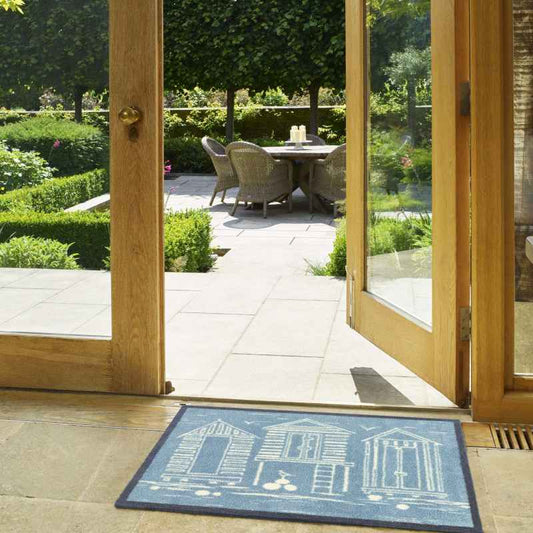 Beach Huts Washable Doormats by Turtle Mat x Sanderson in Blue