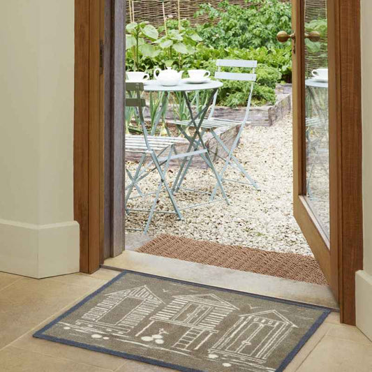 Beach Huts Washable Doormats by Turtle Mat x Sanderson in Natural Beige