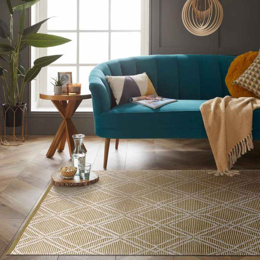 Blenheim Indoor Outdoor Diamond Rugs in Olive Green
