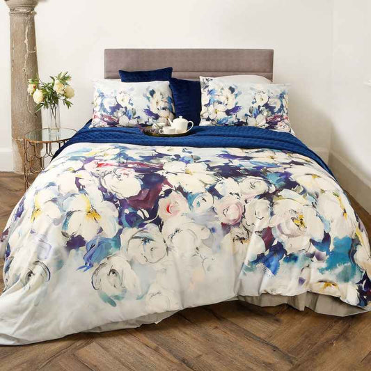 Bliss Floral Bedding Duvet Cover and Pillowcase in Blue