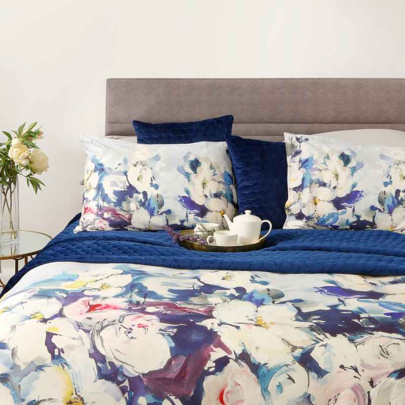 Bliss Floral Bedding Duvet Cover and Pillowcase in Blue