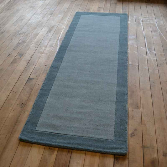 Origins Borders Wool Hallway Runner Rugs in Duck Egg