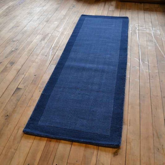 Origins Borders Wool Hallway Runner Rugs in Navy