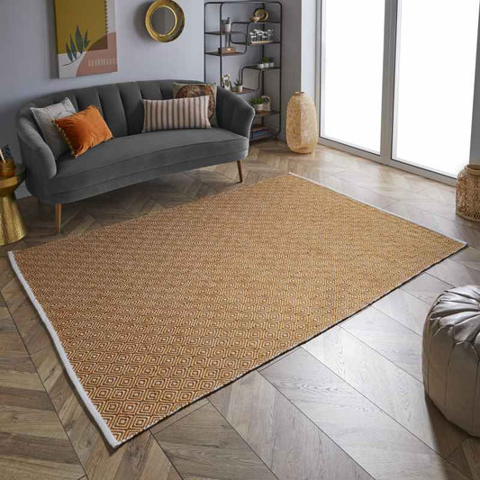 Brittany Modern Flatweave Indoor Outdoor Rugs in Ochre Yellow