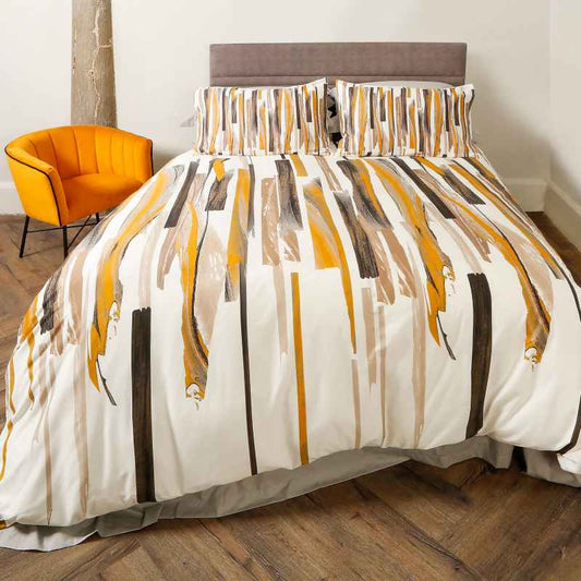 Brushstroke Modern Bedding Duvet Cover and Pillowcase in Ochre Yellow