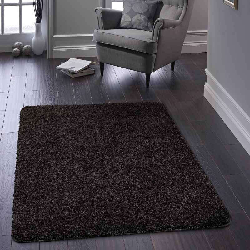 Buddy Washable Plain Rugs in Black