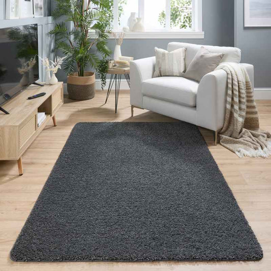 Buddy Washable Plain Rugs in Charcoal Grey